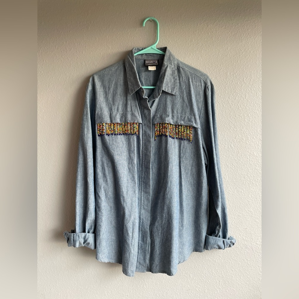 Vintage Roughrider Beaded Denim Button Down